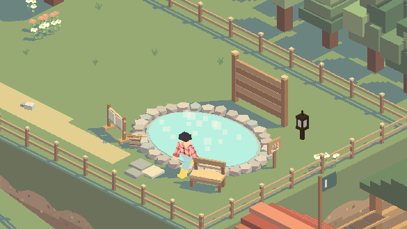 The woodcutter visiting the hot spring and its upgrades
